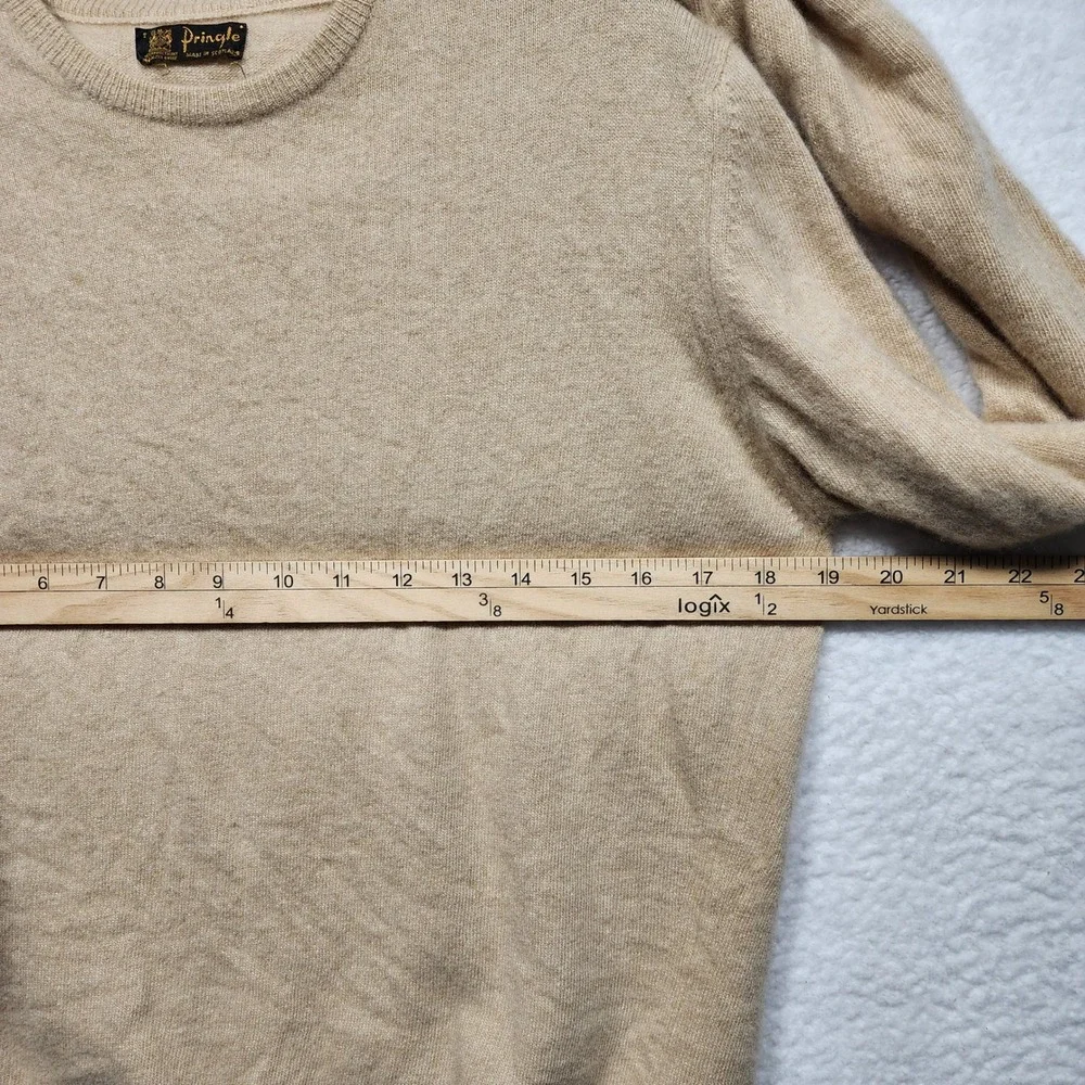 Vintage Pringle of Scotland 100% Cashmere Crewneck Sweater Tan Beige Size 42 - Picture 6 of 7